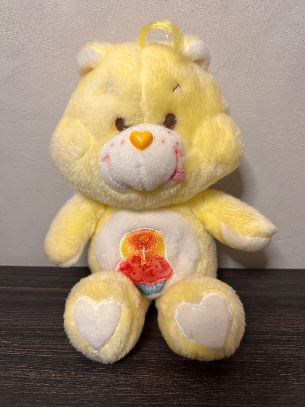 Vintage Care Bears Birthday Bear Cupcake Yellow 13" Plush 1983 Kenner Pre-Owned